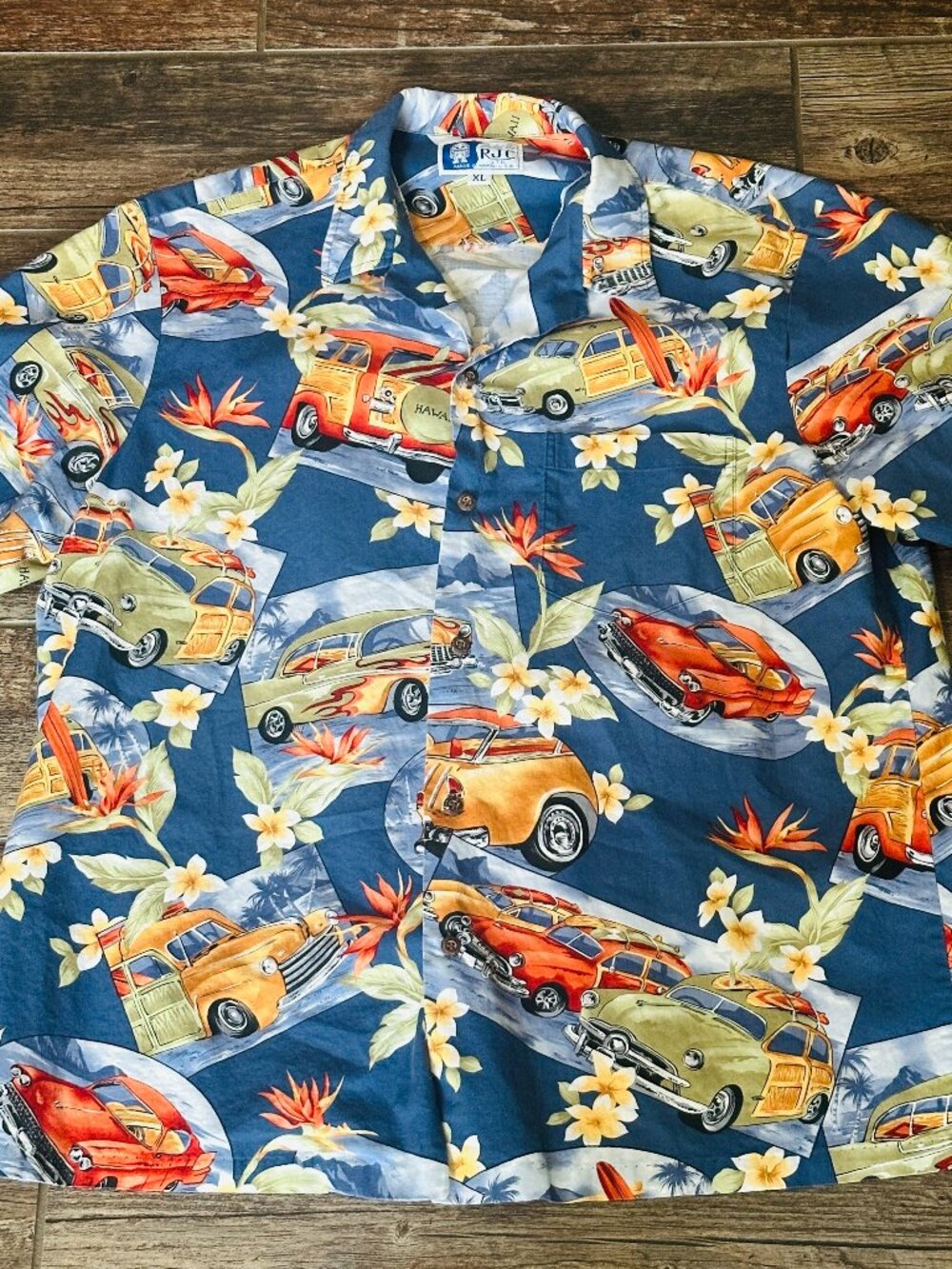 Men’s RJC Hawaiian Shirt  Hot Rod Cars Aloha Floral Short Sleeve XL Extra Large